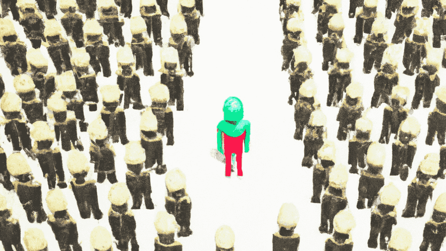 An image of a robot blending in with a crowd of people, illustrating the potential for robots to integrate into society.