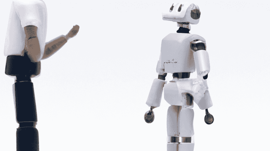 A robot and a human having a discussion