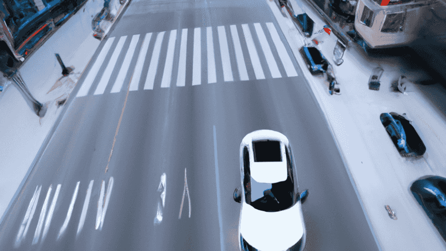 A photo of a self-driving car navigating through a city.