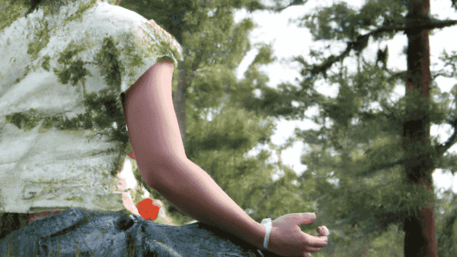 An image of a person sitting cross-legged and meditating peacefully in a serene natural setting.