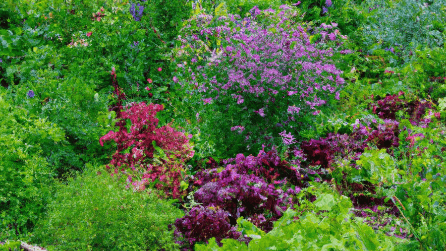 An image of a lush, green garden filled with colorful flowers and thriving vegetables.