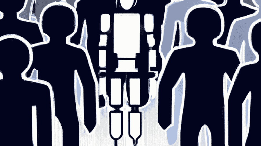 An image of a person walking through a crowd, representing the need for robots to blend in with humans in public settings.